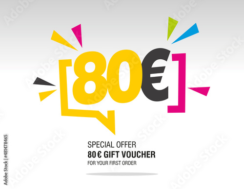 80 Euro internet website promotion sale offer big sale and super sale modern colorful coupon code 80 Euro discount gift voucher coupon
