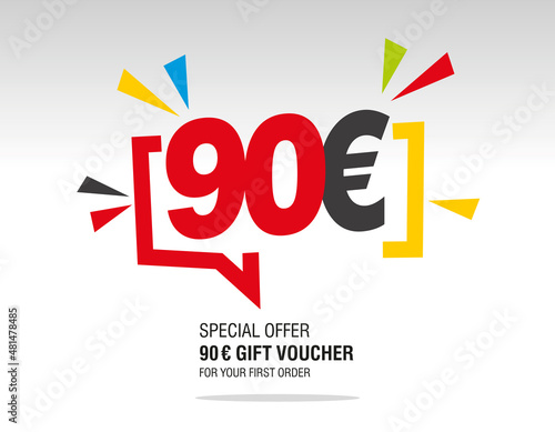 90 Euro internet website promotion sale offer big sale and super sale modern colorful coupon code 90 Euro discount gift voucher coupon