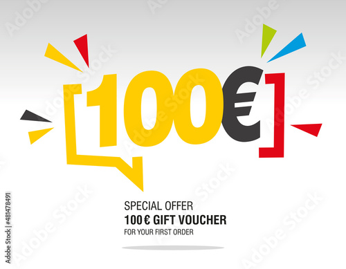 100 Euro internet website promotion sale offer big sale and super sale modern colorful coupon code 100 Euro discount gift voucher coupon