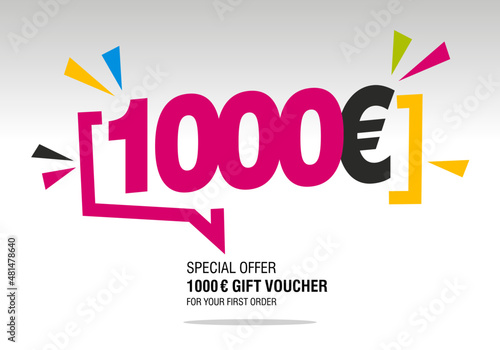 1000 Euro internet website promotion sale offer big sale and super sale modern colorful coupon code 1000 Euro discount gift voucher coupon