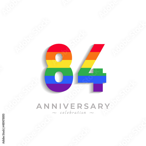 84 Year Anniversary Celebration with Rainbow Color for Celebration Event, Wedding, Greeting card, and Invitation Isolated on White Background
