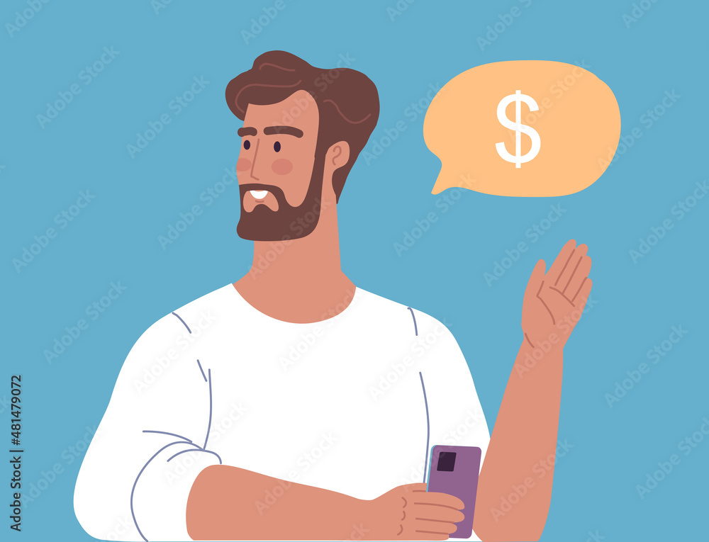 Young man communicates online through a mobile application for work and business Young man communicates online through a mobile application for work and business