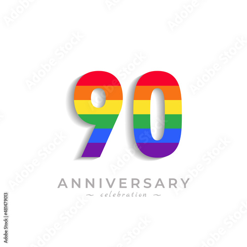 90 Year Anniversary Celebration with Rainbow Color for Celebration Event, Wedding, Greeting card, and Invitation Isolated on White Background
