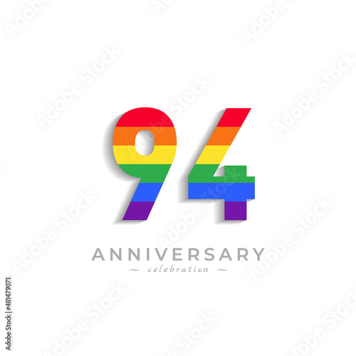 94 Year Anniversary Celebration with Rainbow Color for Celebration Event, Wedding, Greeting card, and Invitation Isolated on White Background