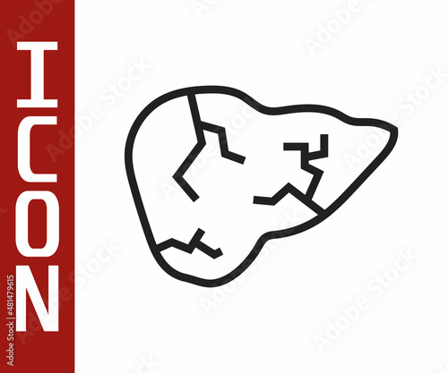 Black line Hepatitis virus on the human liver icon isolated on white background. World Hepatitis Day. Vector