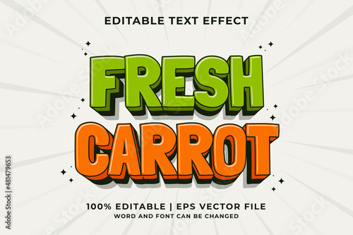 Editable text effect - Fresh Carrot 3d Traditional Cartoon template style premium vector