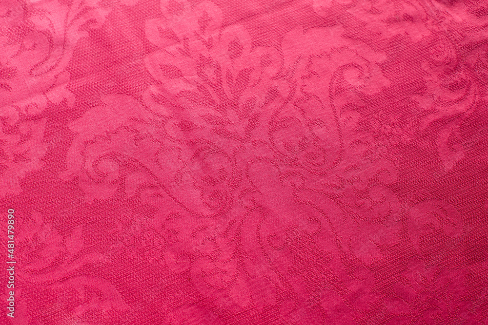 Fototapeta premium Pink floral cover blanket texture with indian pattern.