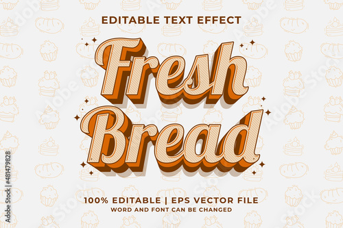 Editable text effect - Fresh Bread 3d Traditional Cartoon template style premium vector