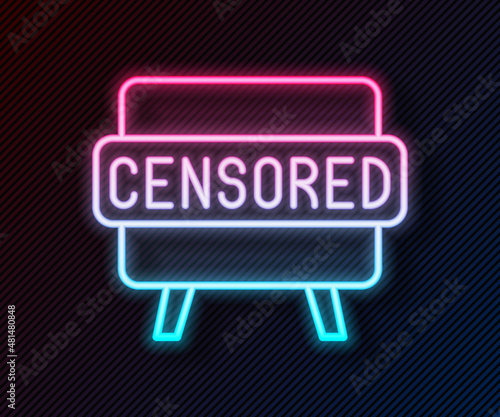 Glowing neon line Censored stamp icon isolated on black background. Vector