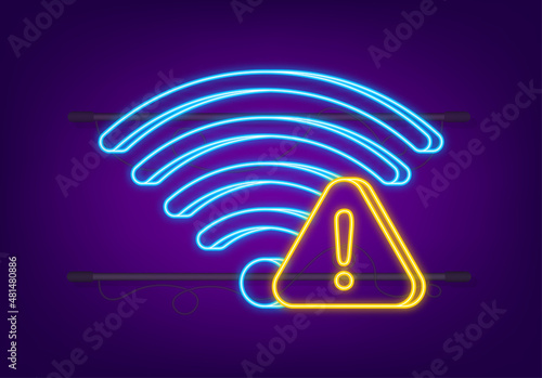 No internet connection found on smartphone. Neon icon. Lost Wireless Connection. No wifi. Vector stock illustration
