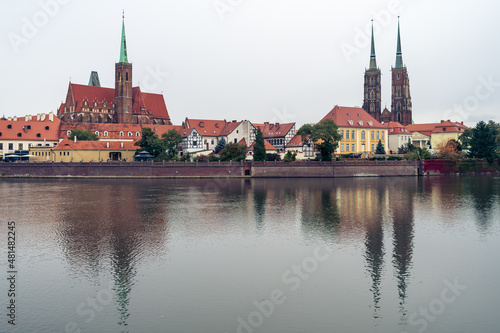 The view of the oldest part of the city of Wroclaw - Cathedral Island (Ostrow Tumski). Poland.