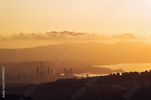 Izmir city landscape view on sunset.