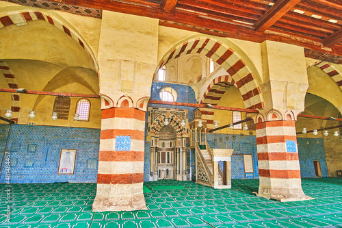 Interior of Aqsunqur (Blue) Mosque of Cairo, Egypt photo