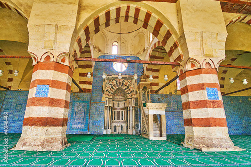 The prayer hall of Aqsunqur (Blue) Mosque of Cairo, Egypt photo