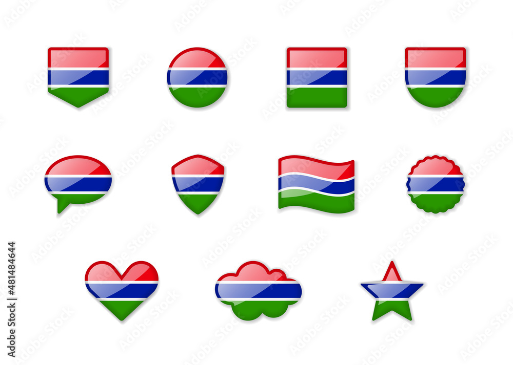 Gambia - set of shiny flags of different shapes. Gambia - set of shiny flags of different shapes.