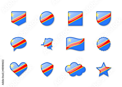 Free Download Democratic Republic of the Congo - set of shiny flags of different shapes. - GFXLoad