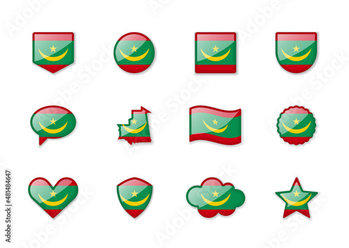 Free Download Mauritania - set of shiny flags of different shapes. - GFXLoad