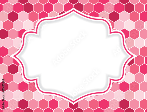 Pink blank honeycomb frame, border. Vector illustration.