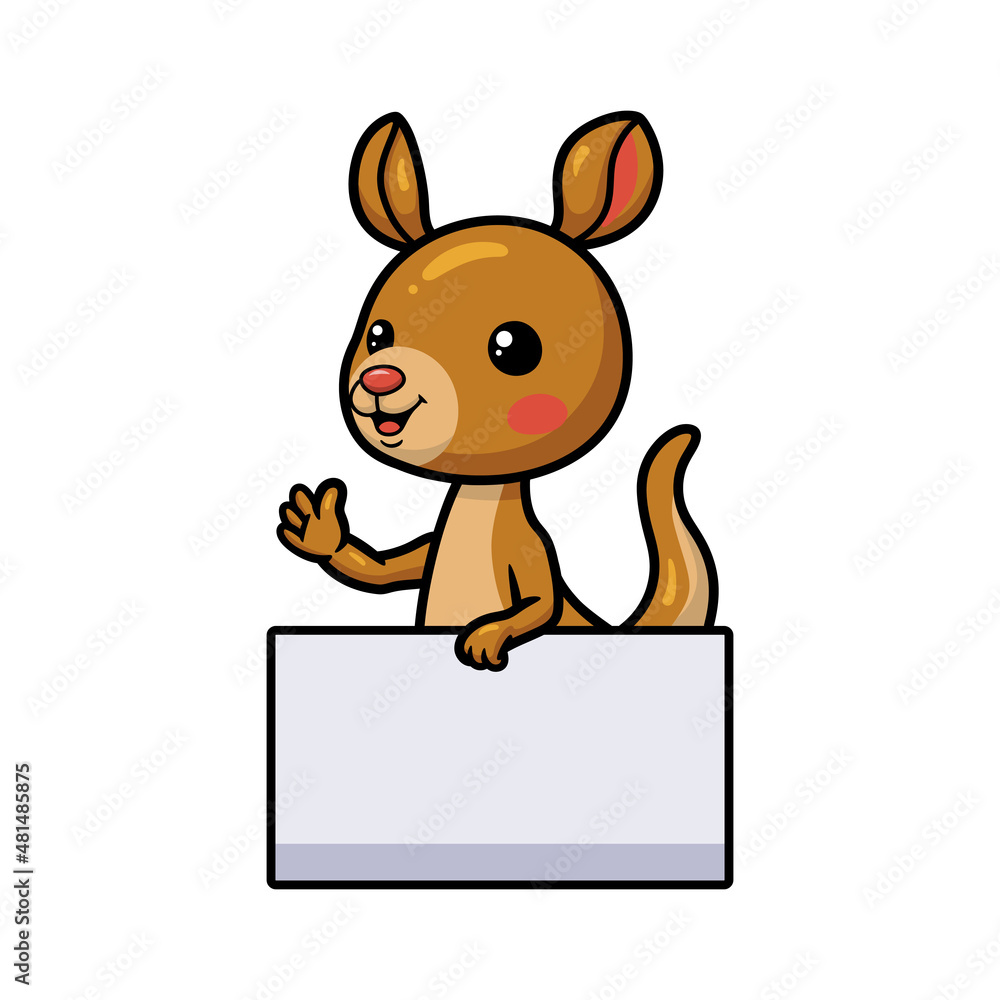 Cute little kangaroo cartoon with blank sign Cute little kangaroo cartoon with blank sign