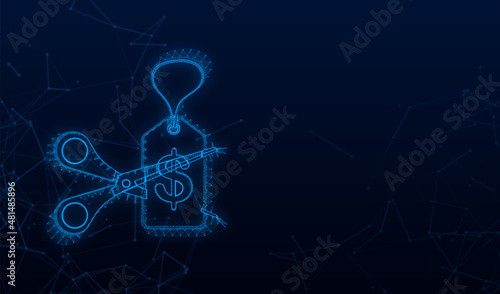 Price cut in flat style on black background. Vector illustration, cartoon character. Editable stroke.