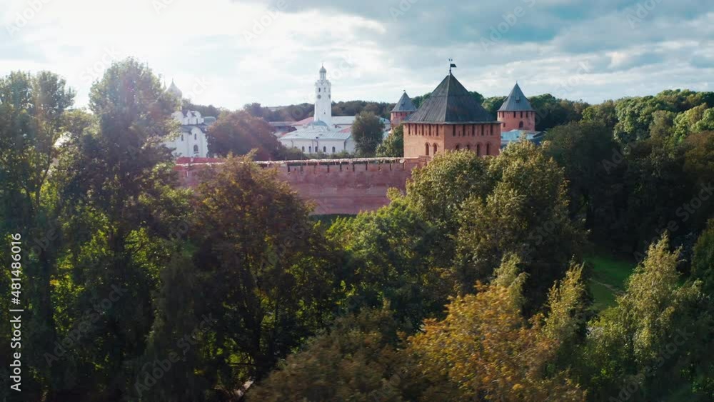 Veliky Novgorod aerial. Aerial view of the Kremlin in the city of Veliky Novgorod in Russia during sunny autumn day Veliky Novgorod aerial. Aerial view of the Kremlin in the city of Veliky Novgorod in Russia during sunny autumn day