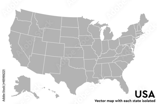 United States of America. Vector map with each state isolated.