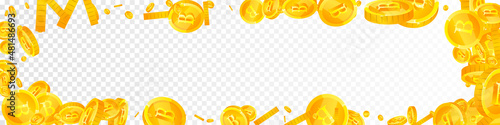 Thai baht coins falling. Comely scattered THB coins. Thailand money. Bold jackpot, wealth or success concept. Vector illustration.