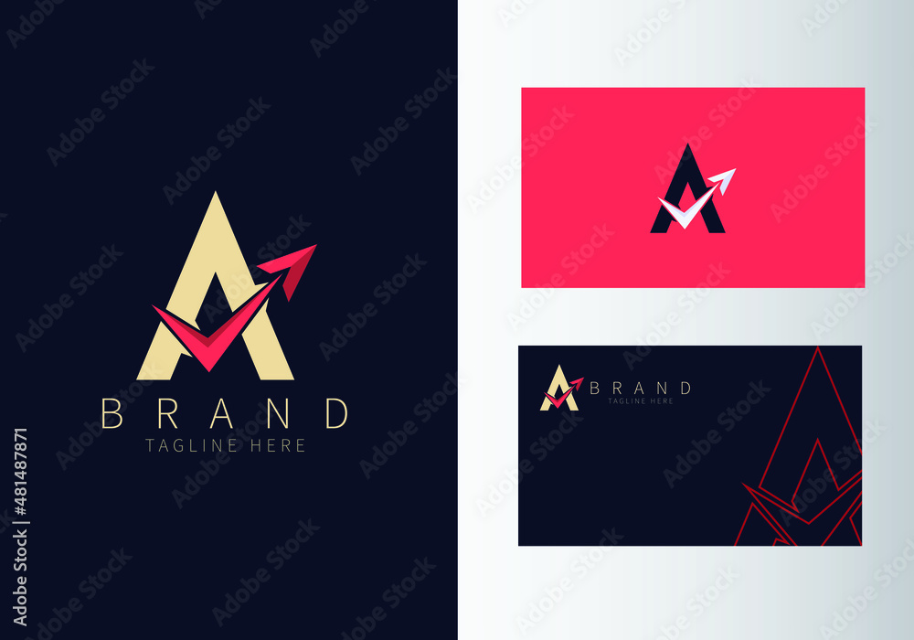 Obraz premium Abstract Initial Letter A Travel Logo. Gold Color Shape with Red Arrow design vector illustration. Usable for Business and Branding Logos. Flat Luxury Design Template