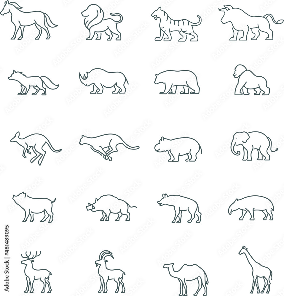 wild animals line icons set wild animals line icons set