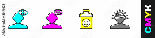 Set Solution problem in psychology, Online psychological counseling, Antidepressants and Concussion, headache icon. Vector