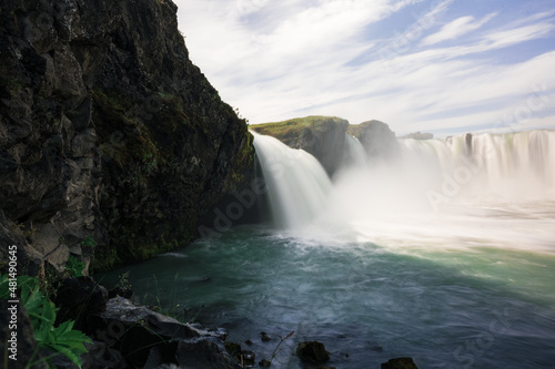 Long exposure closeup of Goðafoss Waterfall