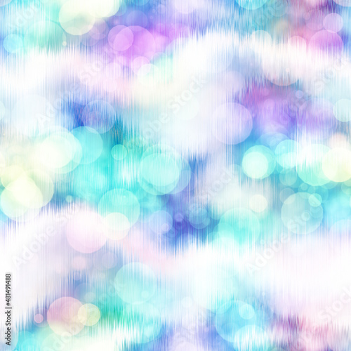 Seamless seventies tie dye stripe bokeh texture. Hippie summer wavy striped repeat background with ink dyed effect.
