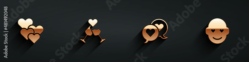 Set Heart, Glass of champagne, in speech bubble and Romantic man icon with long shadow. Vector