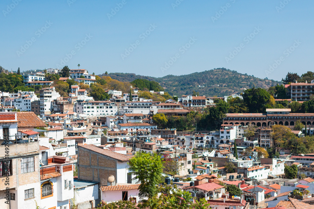 Taxco City, Mexico. The magical town, famous for the production of silver. Colonial houses on the hill.