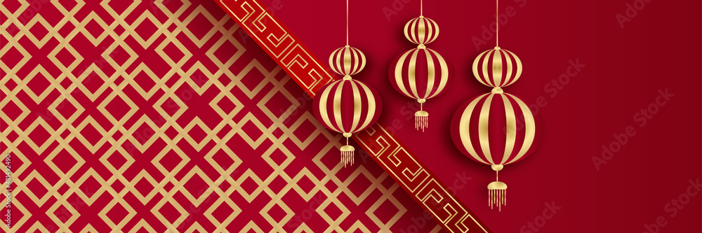 Chinese new year 2022 year of the tiger red and gold flower and asian elements paper cut with craft style on background. Universal chinese background banner. Vector illustration Chinese new year 2022 year of the tiger red and gold flower and asian elements paper cut with craft style on background. Universal chinese background banner. Vector illustration