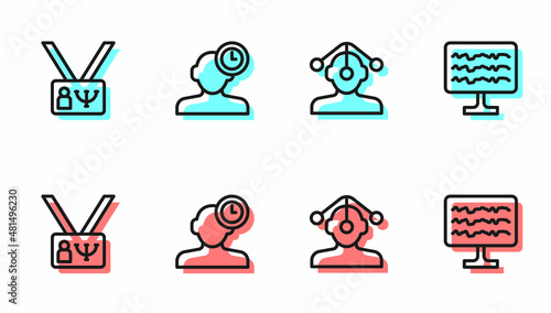 Set line Hypnosis, Psychology, Insomnia and Encephalogram icon. Vector