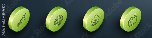 Set Isometric line Poison on the arrow, Bones and skull, Acid rain and Mortar pestle icon. Vector
