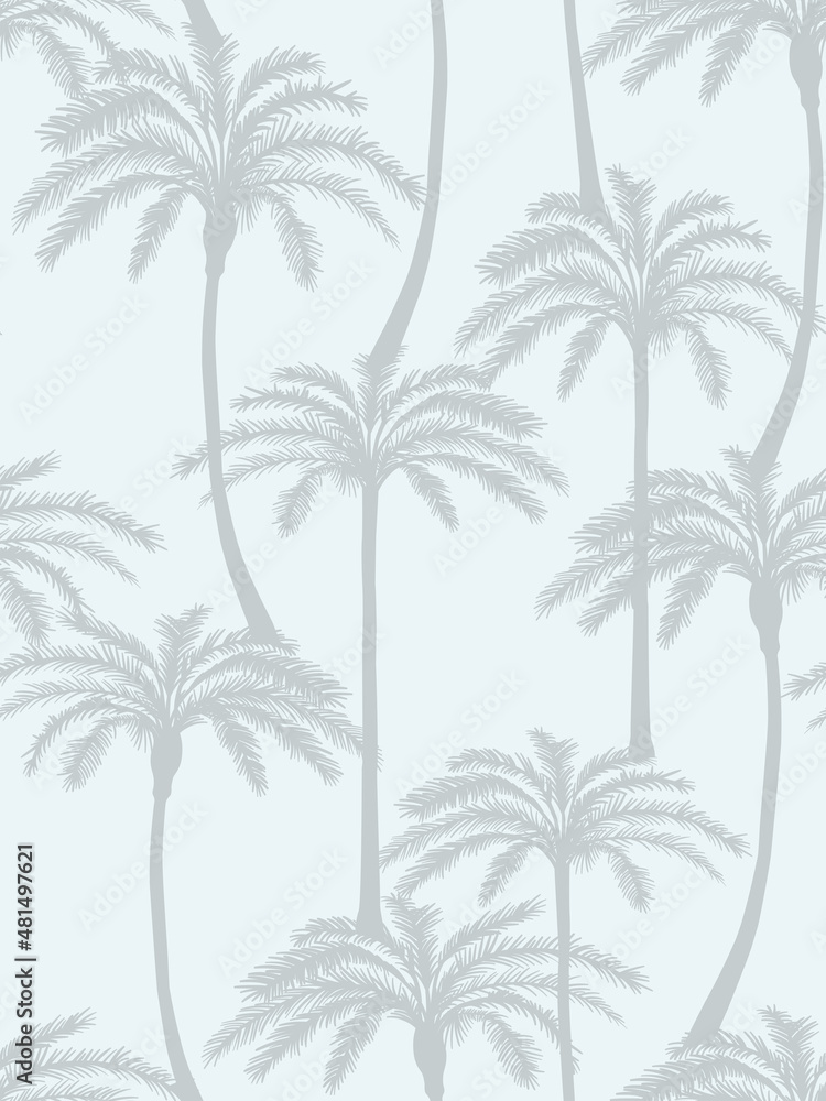 Palm tree pattern in baby blue. Vector seamless pattern