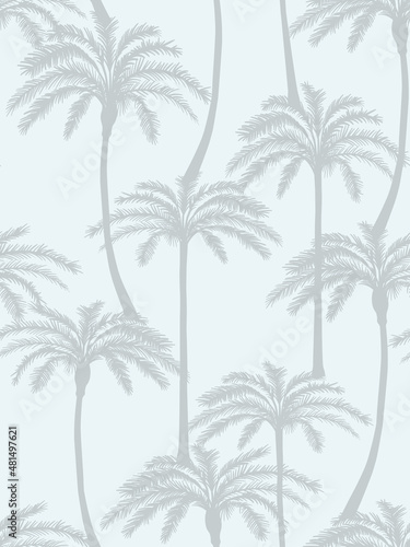 Palm tree pattern in baby blue. Vector seamless pattern