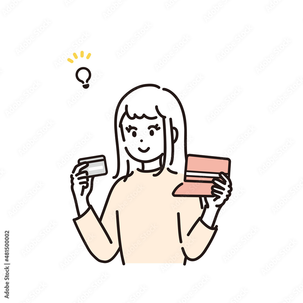 カードと通帳を見比べる女性のイラスト素材 Stock Vector | Adobe Stock