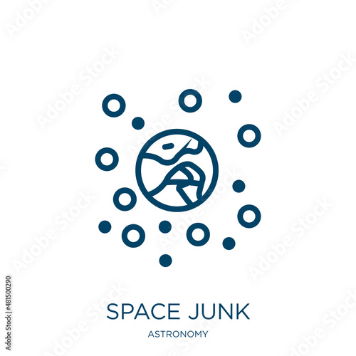 space junk icon from astronomy collection. Thin linear space junk, junk food, space outline icon isolated on white background. Line vector space junk sign, symbol for web and mobile