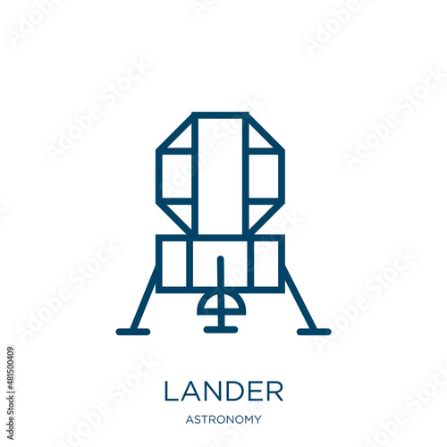 lander icon from astronomy collection. Thin linear lander, space, astronaut outline icon isolated on white background. Line vector lander sign, symbol for web and mobile