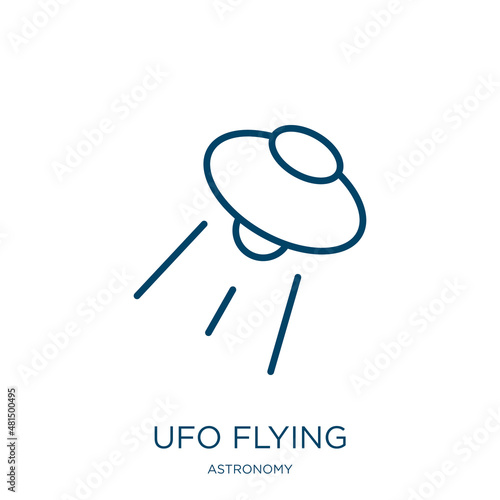 ufo flying icon from astronomy collection. Thin linear ufo flying, spaceship, ufo outline icon isolated on white background. Line vector ufo flying sign, symbol for web and mobile