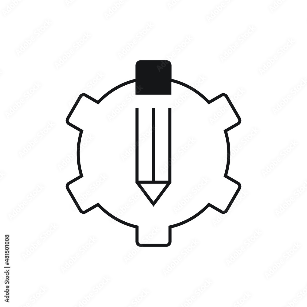 Pencil and cogwheel icon design isolated on white background