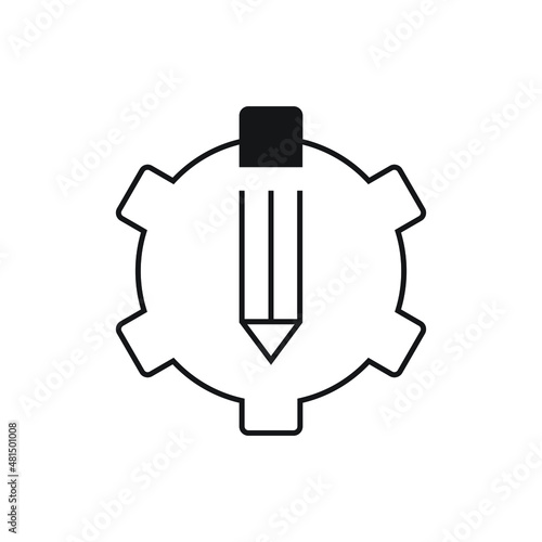 Pencil and cogwheel icon design isolated on white background