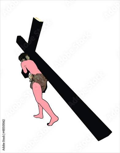 Jesus Christ carrying the cross Vector illustration