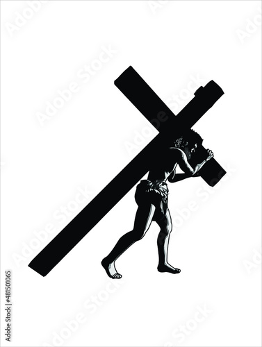 Jesus Christ carrying the cross Vector illustration