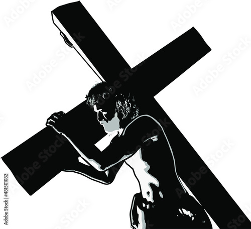 Jesus Christ carrying the cross Vector illustration