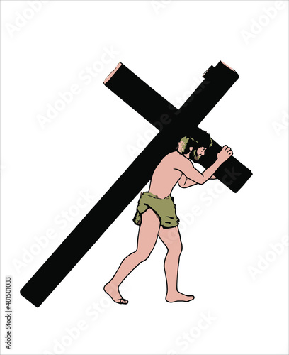 Jesus Christ carrying the cross Vector illustration