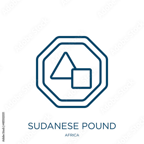 sudanese pound icon from africa collection. Thin linear sudanese pound, pound, bank outline icon isolated on white background. Line vector sudanese pound sign, symbol for web and mobile photo